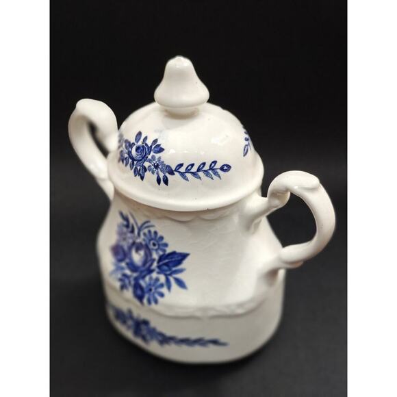 Vintage J & G Meakin Dresden Blue Covered Sugar Bowl w/ Lid Made in England - Picture 6 of 11